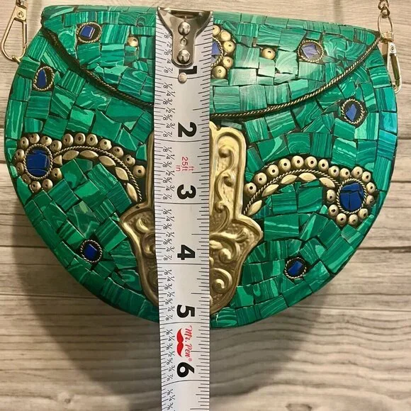 NWOT, RAMLA Clutch Moroccan Purse Mosaic turquoise green Hamsa Hand. Boho Chic - Picture 9 of 15